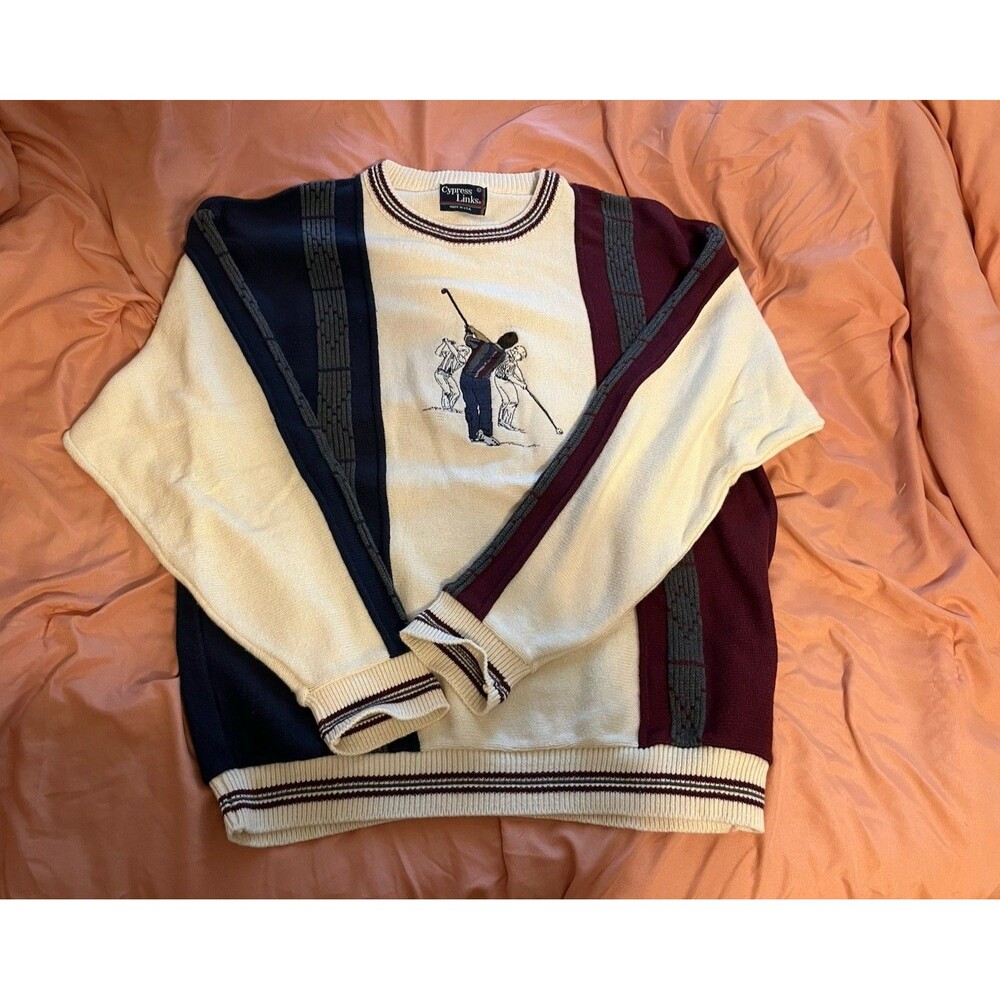 Vintage Cypress Links Pullover Crew Embroidered Golf Sweater Mens L